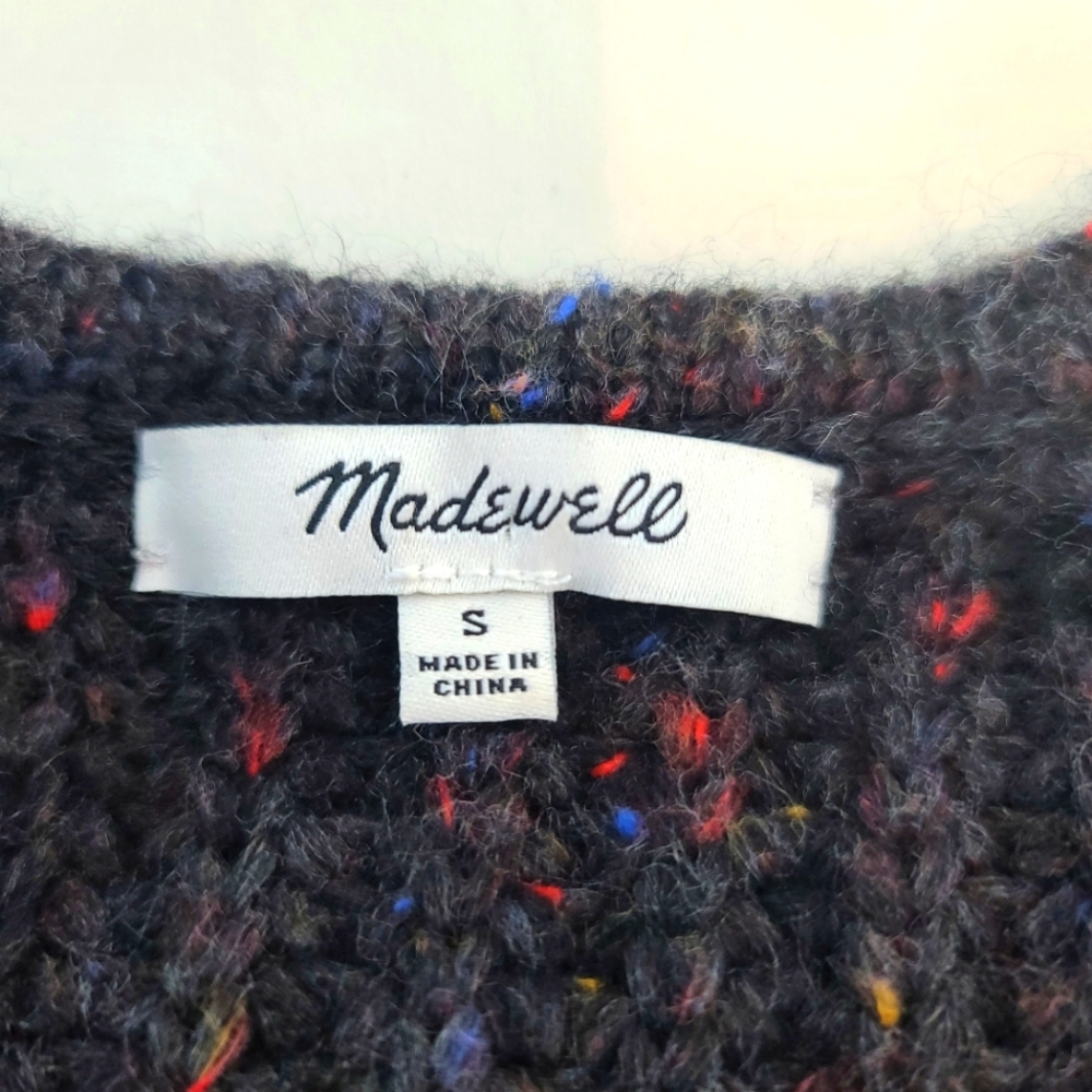 MADEWELL V-Neck Puff-Sleeve Wool Blend Chunky Multi-colored Sweater - Picture 7 of 12